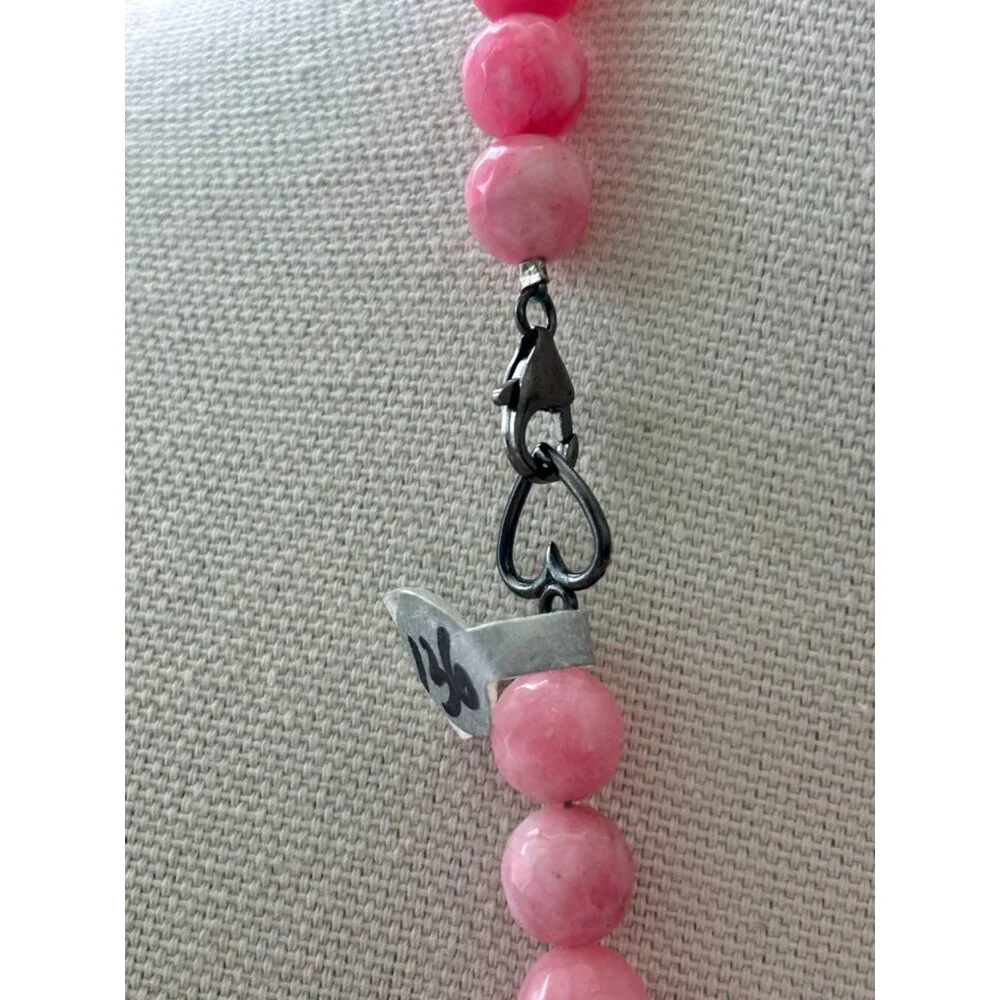 Pink & Black Beaded Necklace With Floral Cloisonné Beads & Silver Accents - Picture 6 of 7